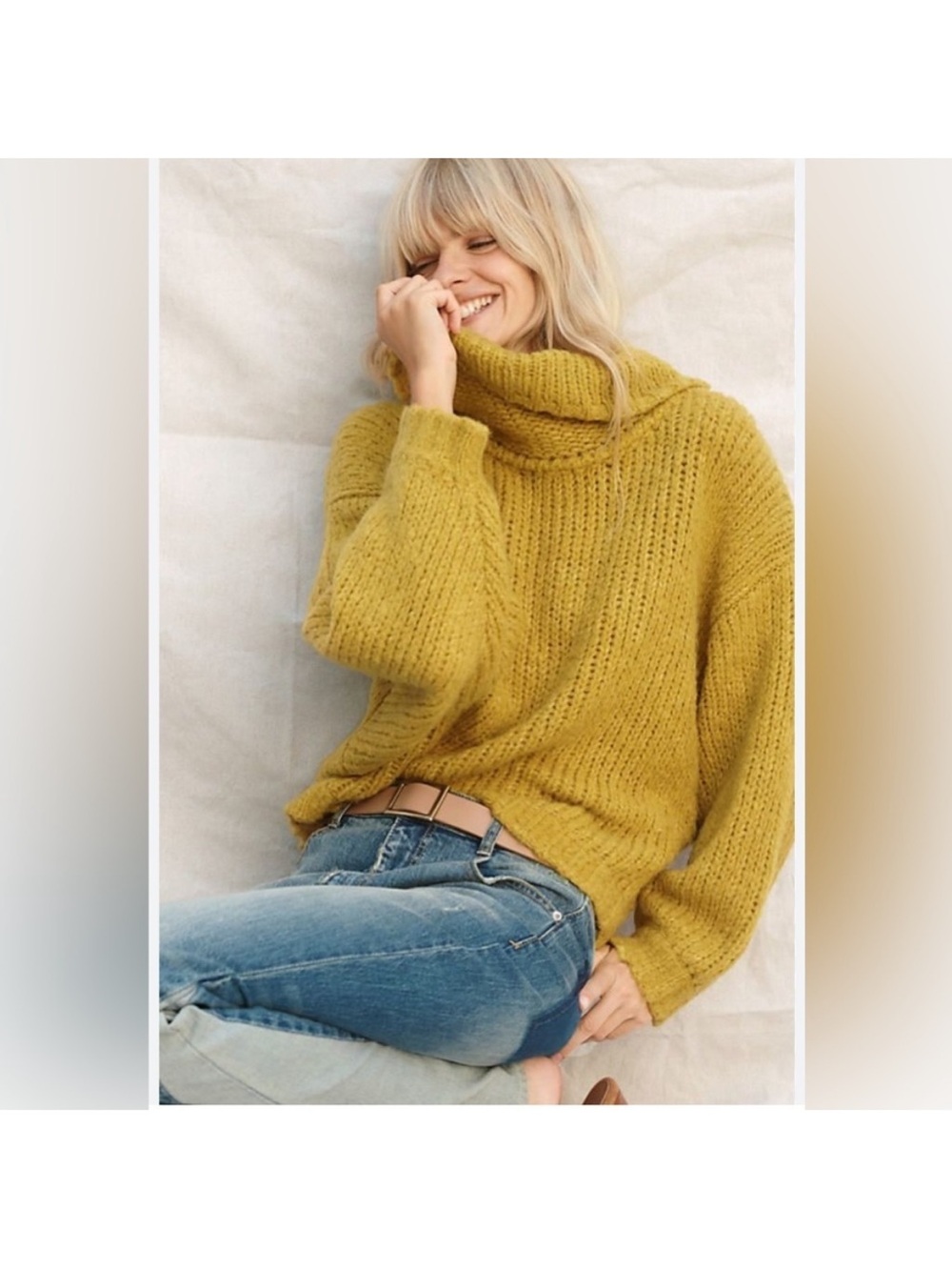 Anthropologie pilcro chartreuse Mustard Yellow Chunky Turtleneck Sweater